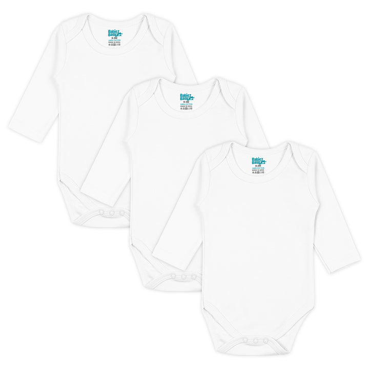 Set of 3 Long Sleeves Rompers/Bodysuits (White) - Up to 24 Months | 100% Cotton |