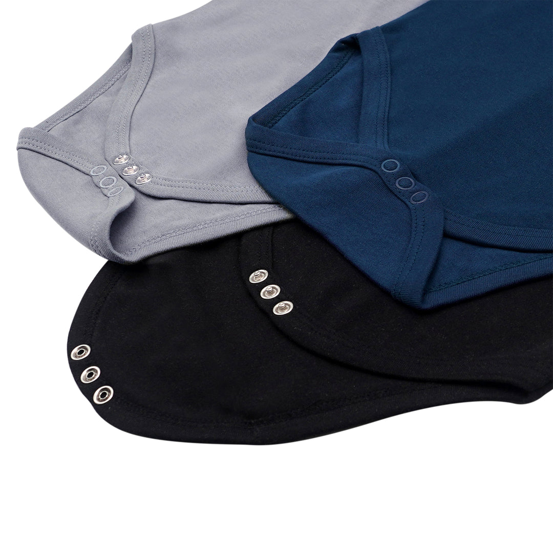 Set of 3 Long Sleeves Rompers/Bodysuits (Black, Navy, Grey) - Up to 24 Months | 100% Cotton |