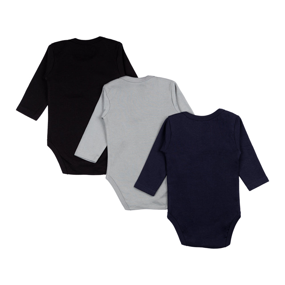 Long Sleeves Romper/Bodysuit, upto 24months. Set of 3 - Black, Navy,Grey