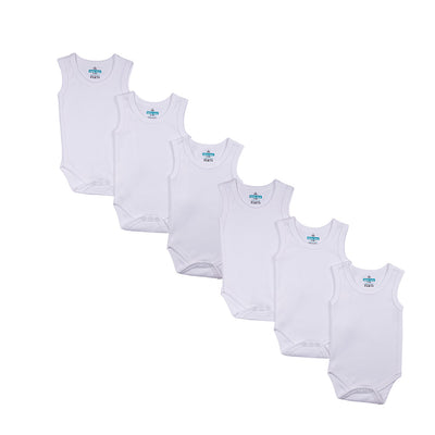 Babies Basic - 6pc-Set - 100% Cotton Sleeveless Bodysuit ‚ White