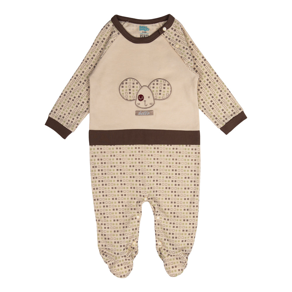 BabiesBasic 100% Cotton Printed Long Sleeves Jumpsuit/Romper/Sleepsuit With Feet Covering For Babies