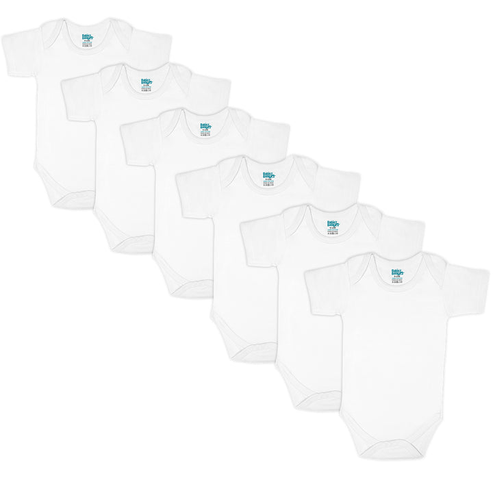 Babies Basic - 6pc-Set - 100% Cotton ShortSleeve Bodysuit ‚ White