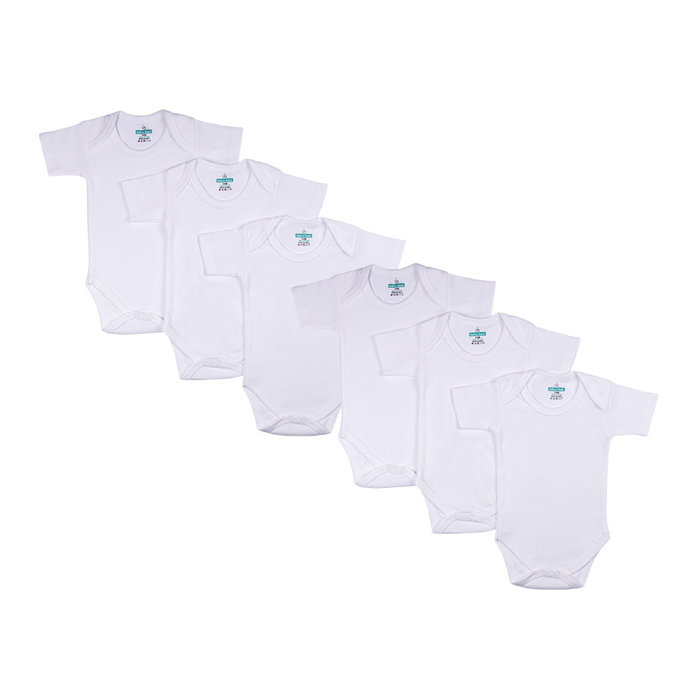 Babies Basic - 6pc-Set - 100% Cotton ShortSleeve Bodysuit ‚ White