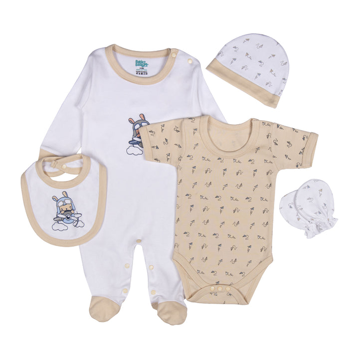 Best Printed Unisex 5 Piece Baby Set in Green | 100% Cotton | Soft & Versatile