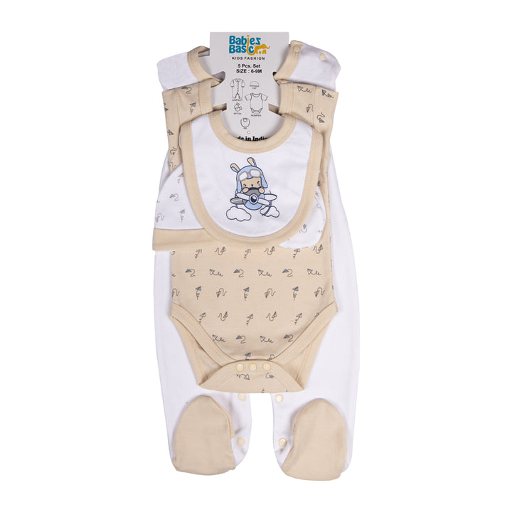 Best Printed Unisex 5 Piece Baby Set in Green | 100% Cotton | Soft & Versatile