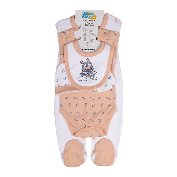 Best Printed Unisex 5 Piece Baby Set in Green | 100% Cotton | Soft & Versatile