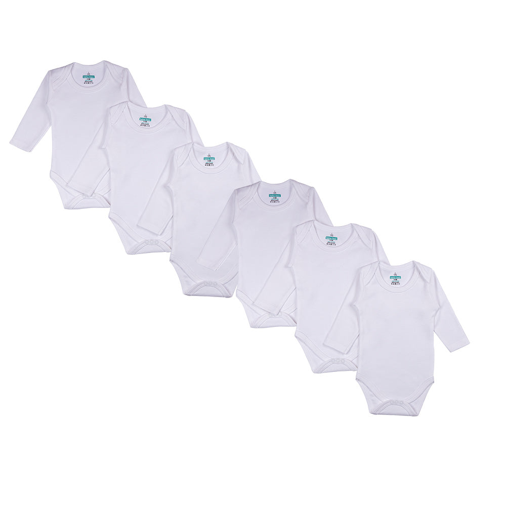 Babies Basic - 6pc-Set - 100% Cotton LongSleeve Bodysuit ‚ White