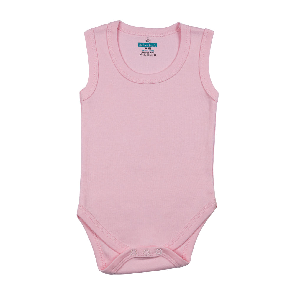 Babies Basic - 6pc-Set - 100% Cotton Sleeveless Bodysuit ‚ Pink, Lemon, White