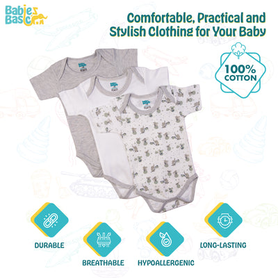 Babies Basic - 3pc-Set - Short Sleeves Printed Romper