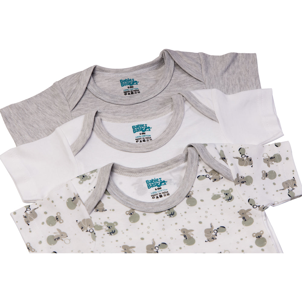 Babies Basic - 3pc-Set - Short Sleeves Printed Romper