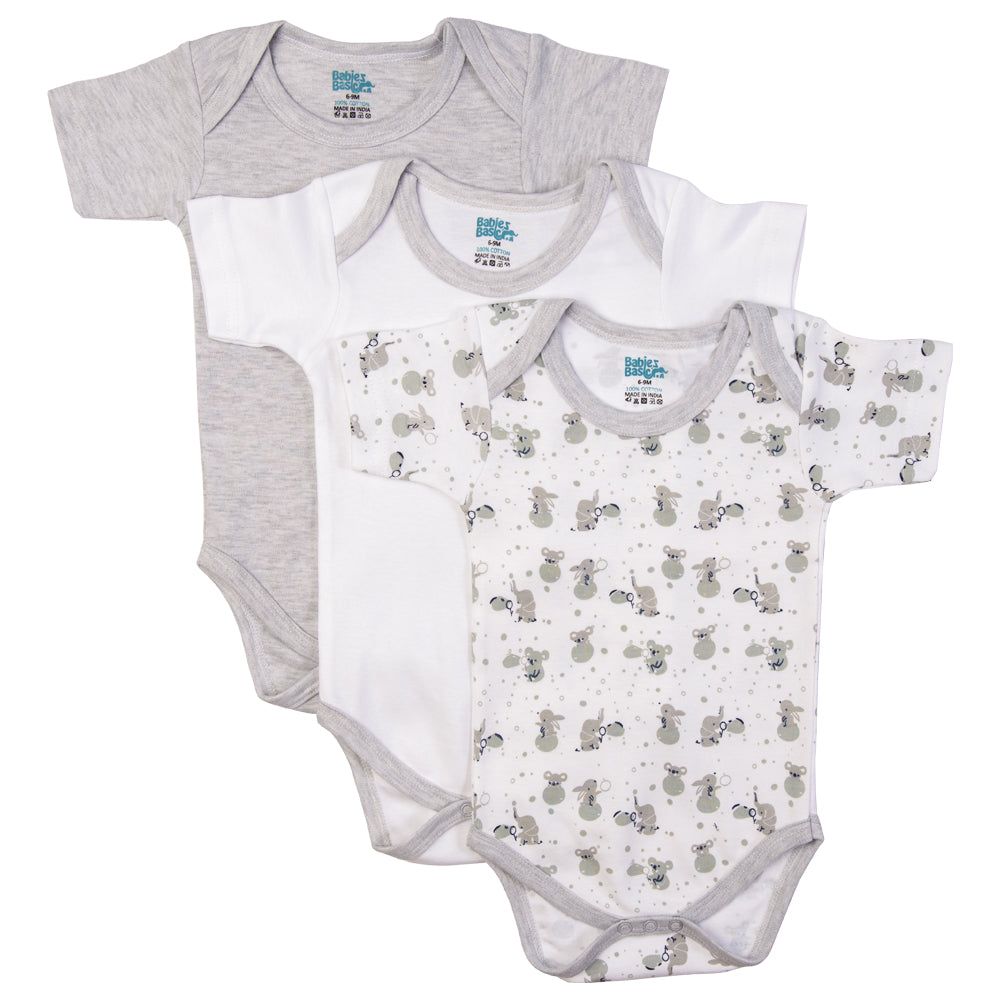 Babies Basic - 3pc-Set - Short Sleeves Printed Romper