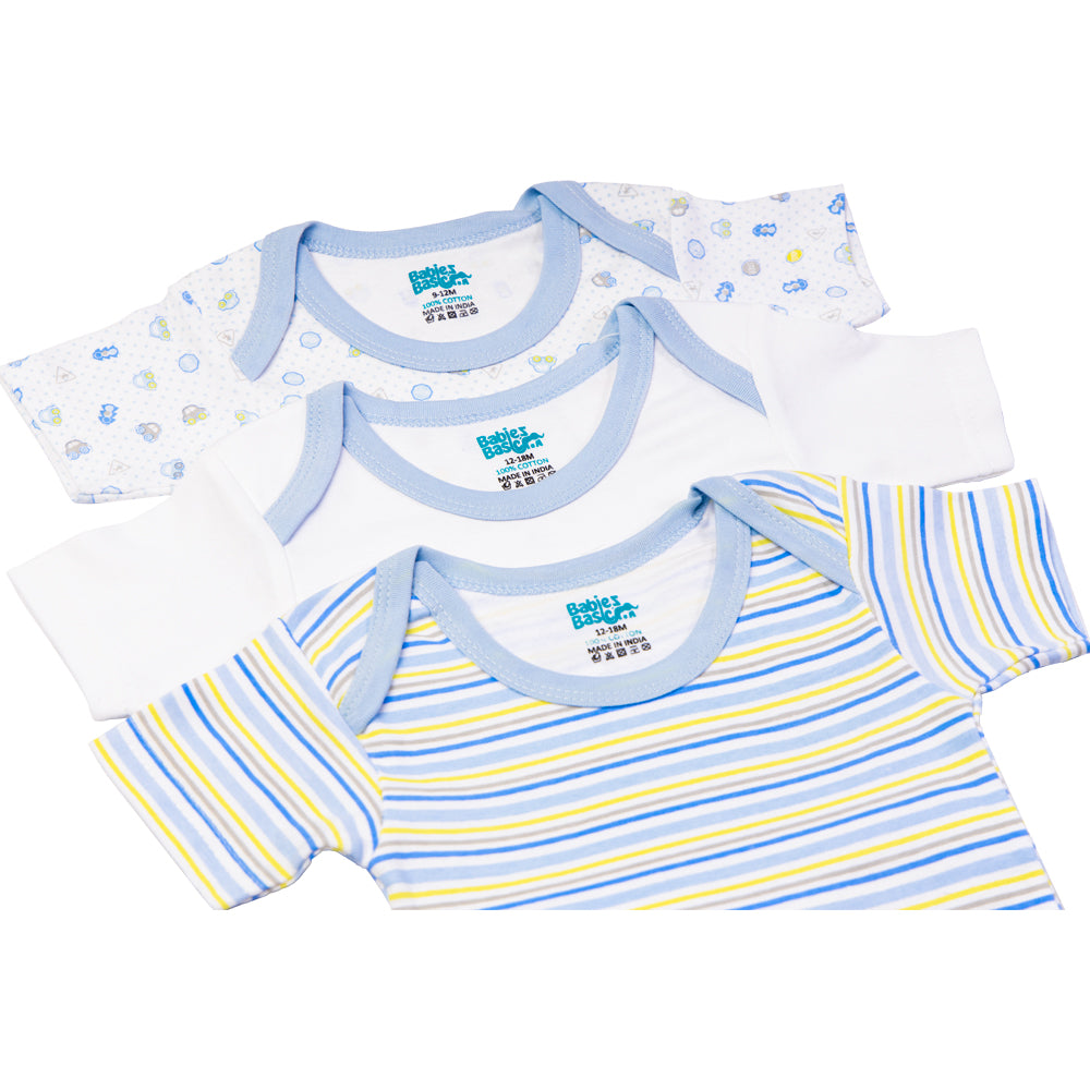 Babies Basic - 3pc-Set - Short Sleeves Printed Romper