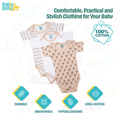 Babies Basic - 3pc-Set - Short Sleeves Printed Romper