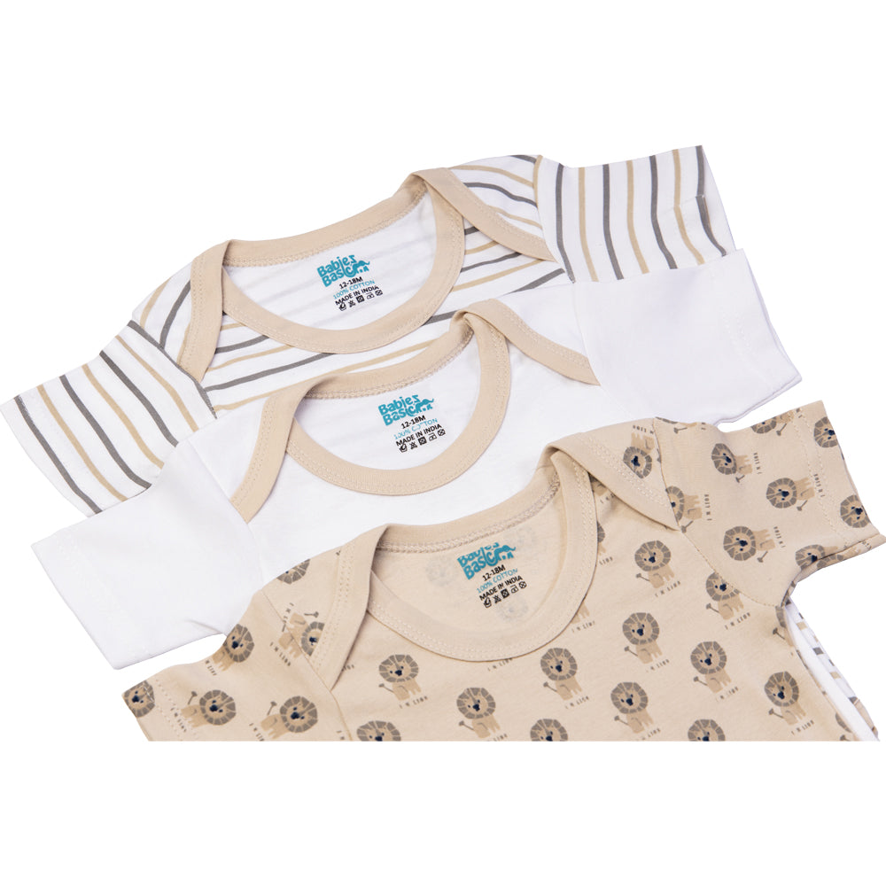 Babies Basic - 3pc-Set - Short Sleeves Printed Romper