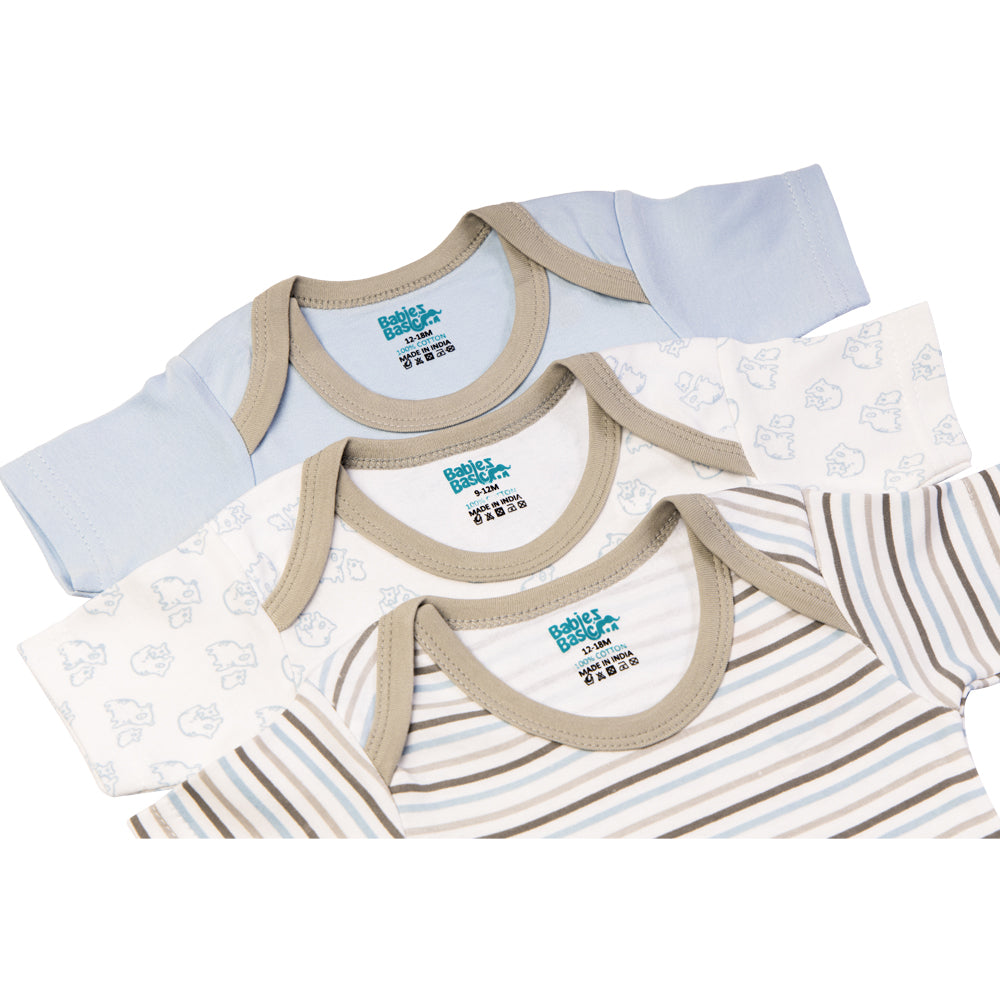 Babies Basic - 3pc-Set - Short Sleeves Printed Romper