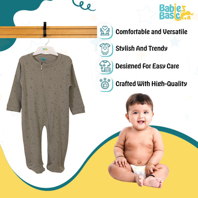 Babies Basic - Printed Cotton Long Sleeves Jumpsuit/Romper - Grey