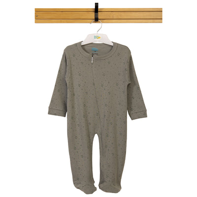 Babies Basic - Printed Cotton Long Sleeves Jumpsuit/Romper - Grey