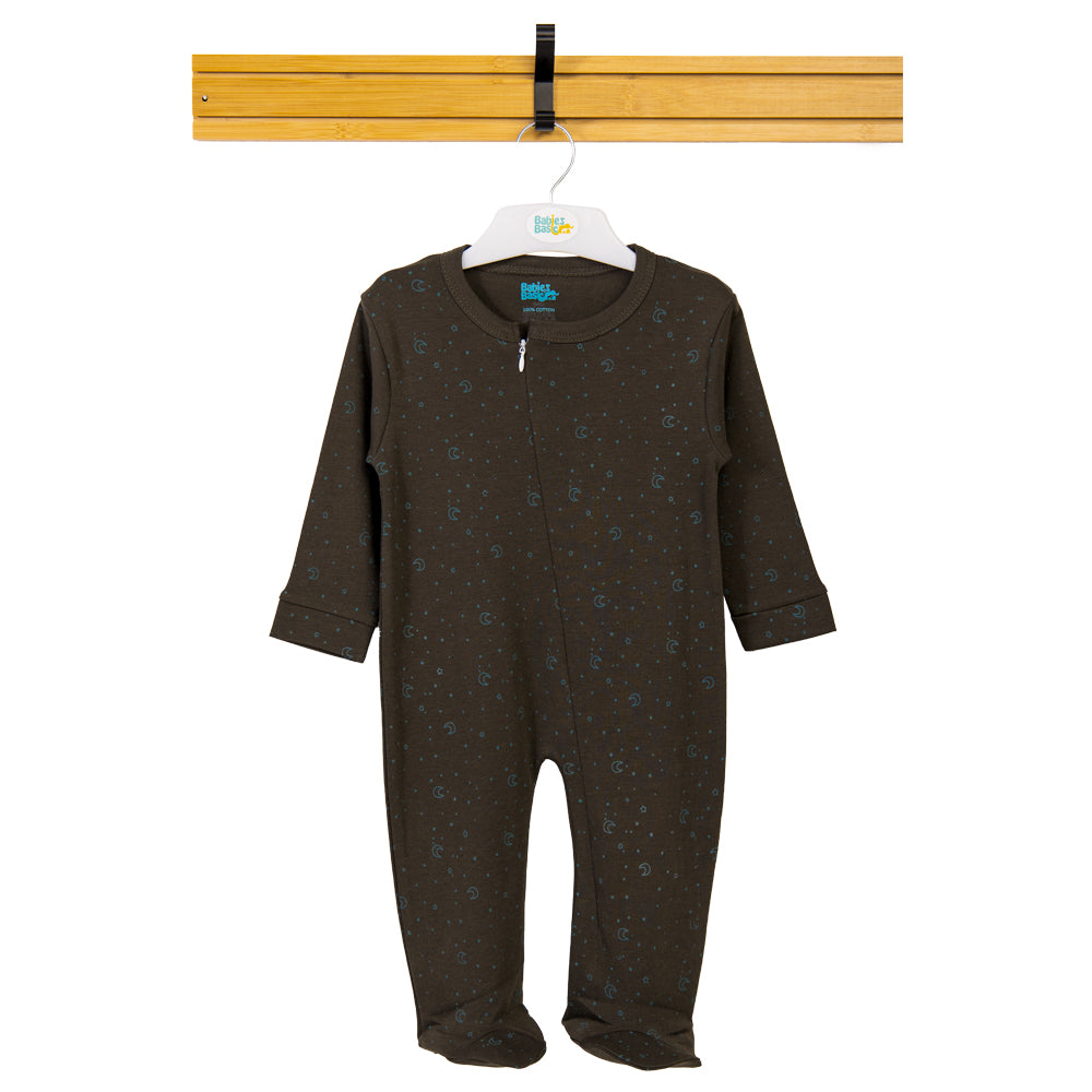 Babies Basic - Printed Cotton Long Sleeves Jumpsuit/Romper - Olive Green