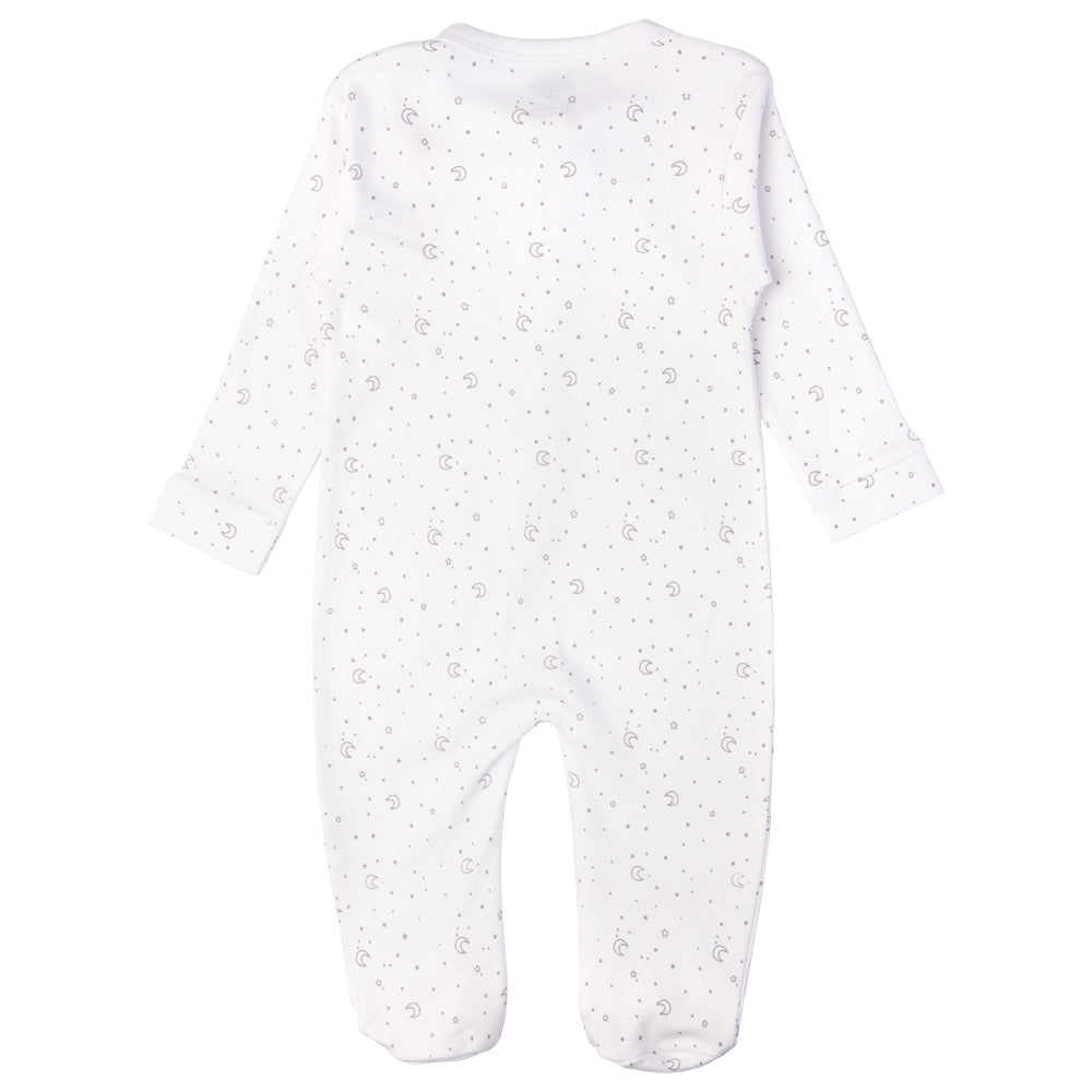 Babies Basic - Printed Cotton Long Sleeves Jumpsuit/Romper - White