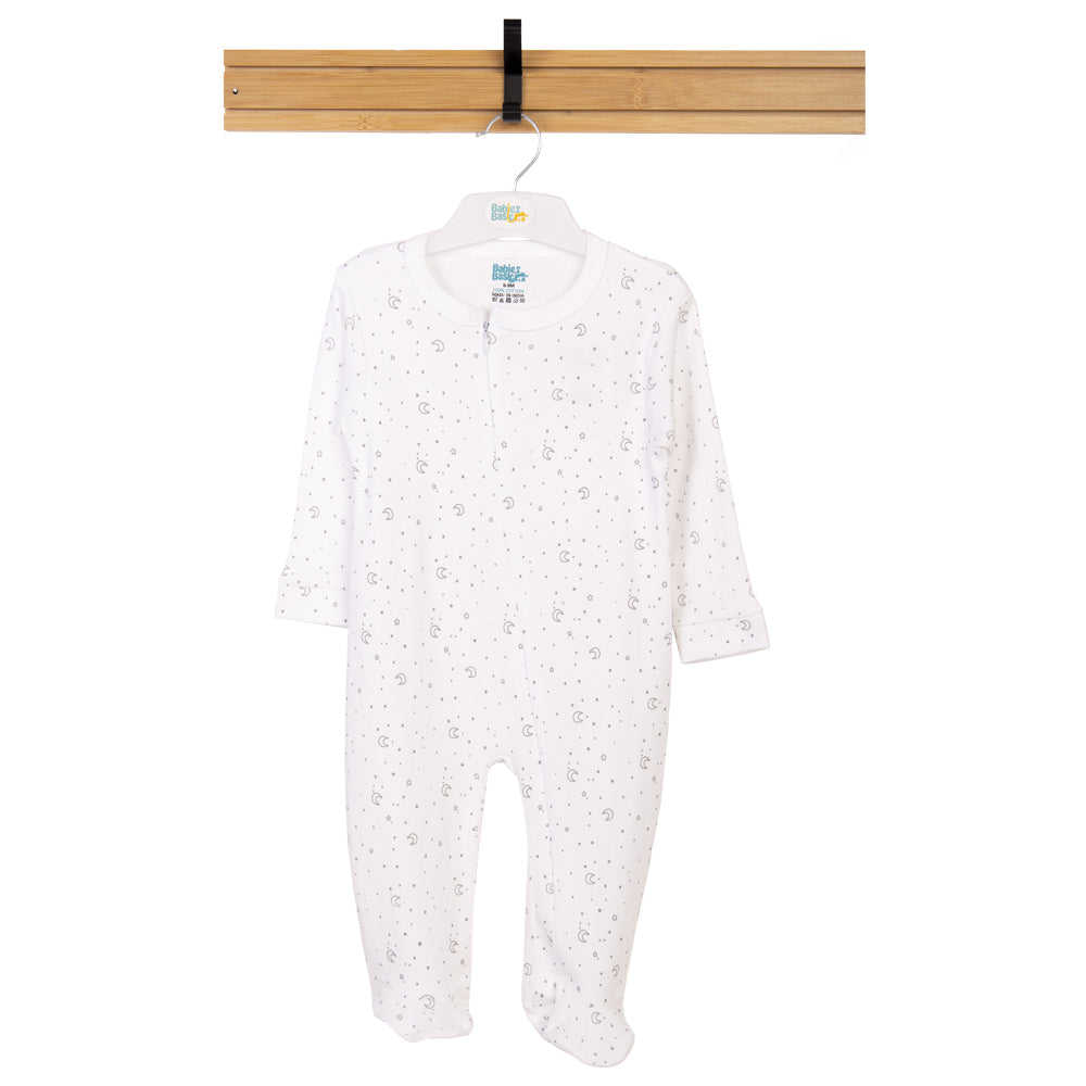 Babies Basic - Printed Cotton Long Sleeves Jumpsuit/Romper - White