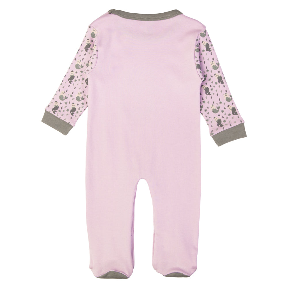 Babies Basic - Printed Cotton Long Sleeves Jumpsuit/Romper - Purple