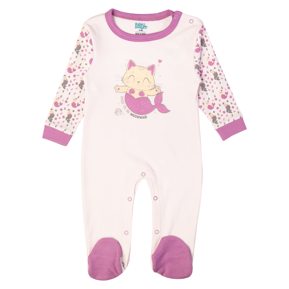 Babies Basic - Printed Cotton Long Sleeves Jumpsuit/Romper - Pink