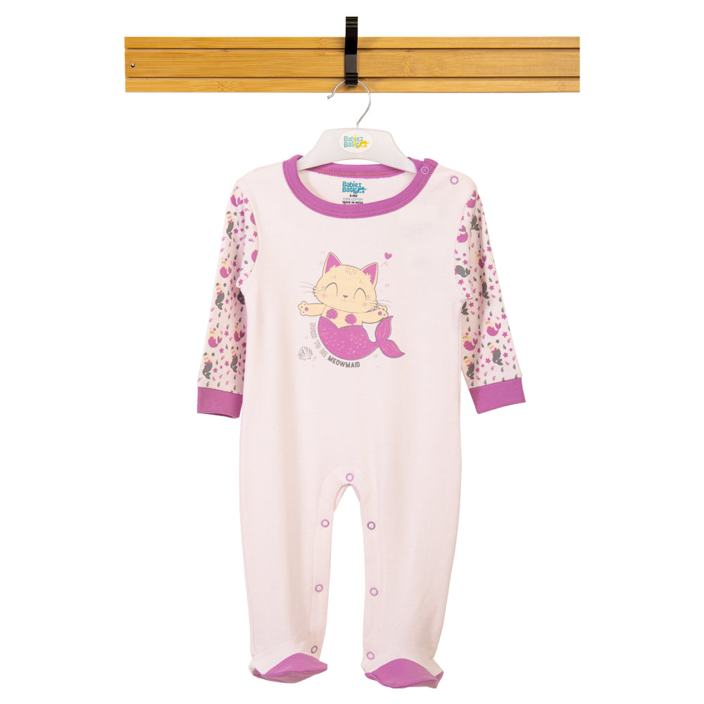 Babies Basic - Printed Cotton Long Sleeves Jumpsuit/Romper - Pink