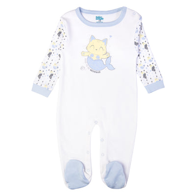 Babies Basic - Printed Cotton Long Sleeves Jumpsuit/Romper - White