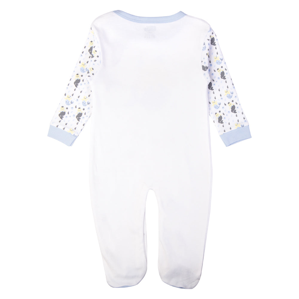 Babies Basic - Printed Cotton Long Sleeves Jumpsuit/Romper - White