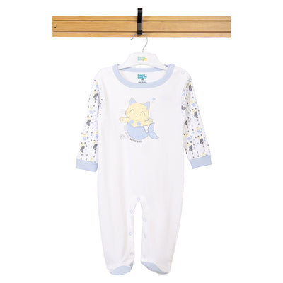 Babies Basic - Printed Cotton Long Sleeves Jumpsuit/Romper - White