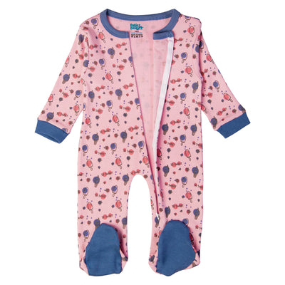 Babies Basic - Printed Cotton Long Sleeves Jumpsuit/Romper - Pink