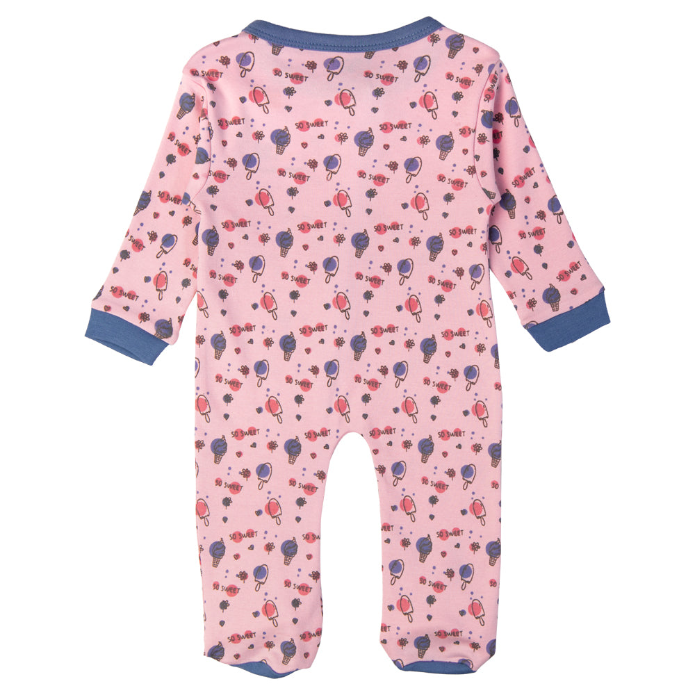 Babies Basic - Printed Cotton Long Sleeves Jumpsuit/Romper - Pink