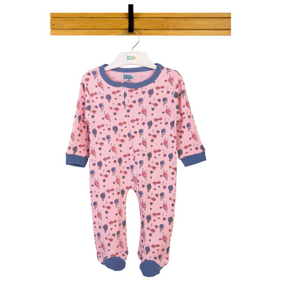 Babies Basic - Printed Cotton Long Sleeves Jumpsuit/Romper - Pink