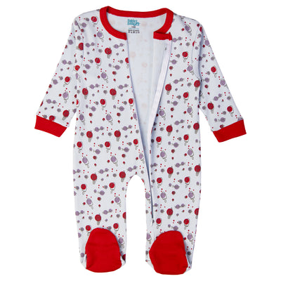 Babies Basic - Printed Cotton Long Sleeves Jumpsuit/Romper - Blue/Red