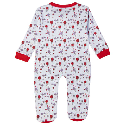 Babies Basic - Printed Cotton Long Sleeves Jumpsuit/Romper - Blue/Red