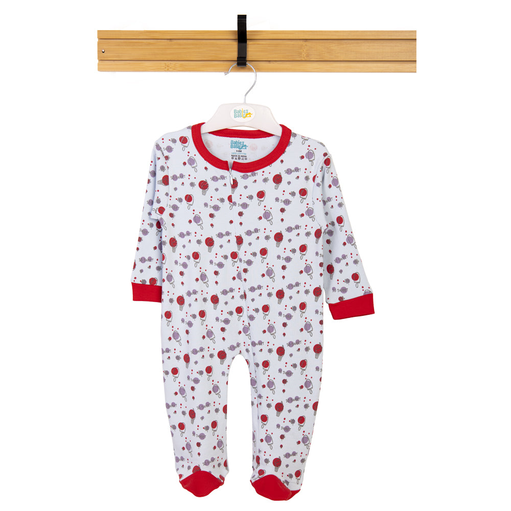 Babies Basic - Printed Cotton Long Sleeves Jumpsuit/Romper - Blue/Red