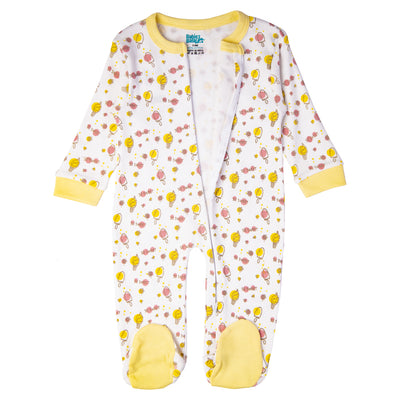 Babies Basic - Printed Cotton Long Sleeves Jumpsuit/Romper - White/Yellow