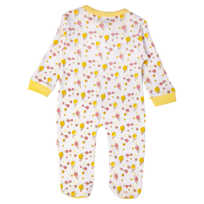 Babies Basic - Printed Cotton Long Sleeves Jumpsuit/Romper - White/Yellow