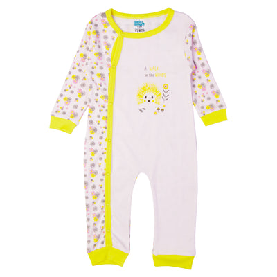 Babies Basic - Printed Cotton Long Sleeves Jumpsuit/Romper - Yellow/White