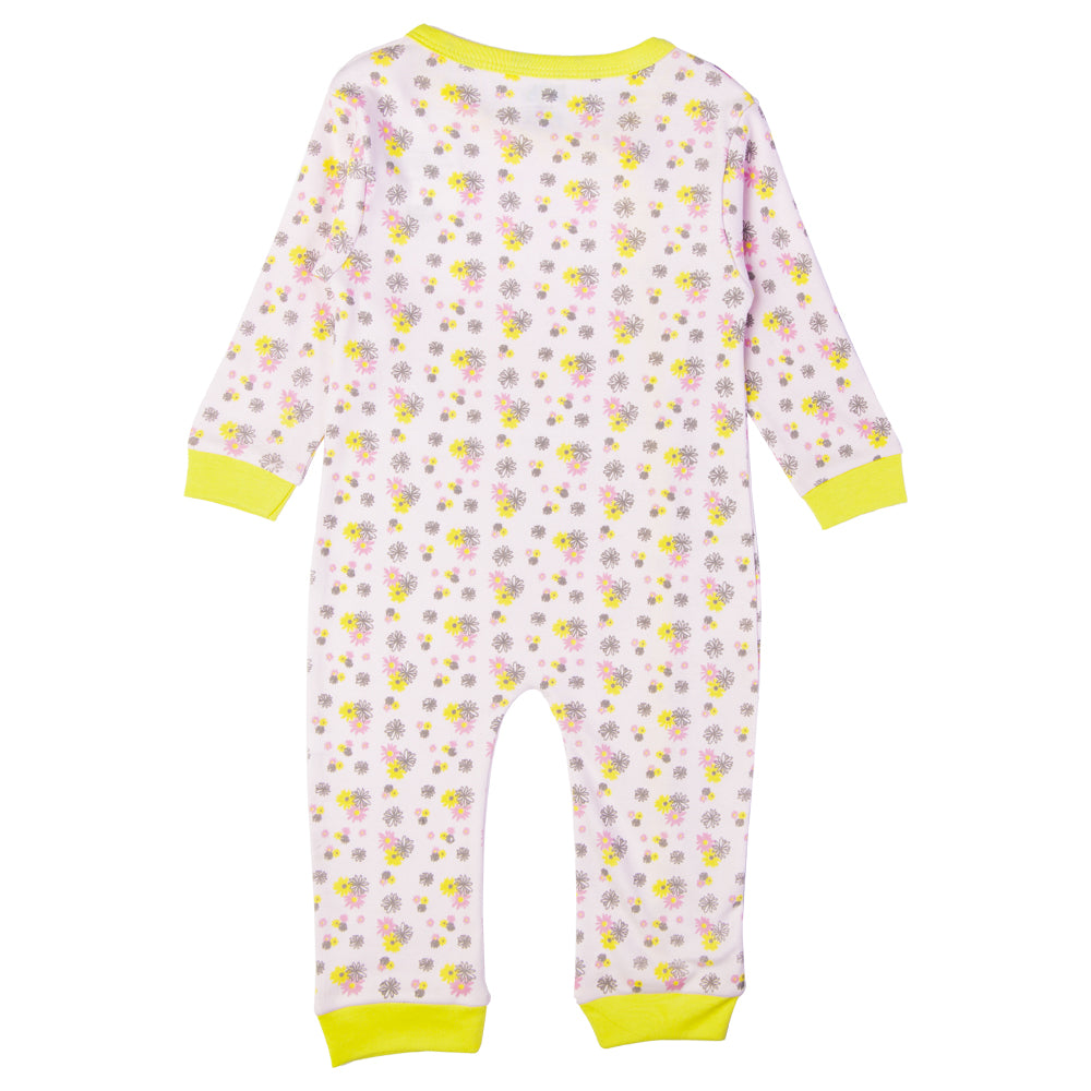 Babies Basic - Printed Cotton Long Sleeves Jumpsuit/Romper - Yellow/White