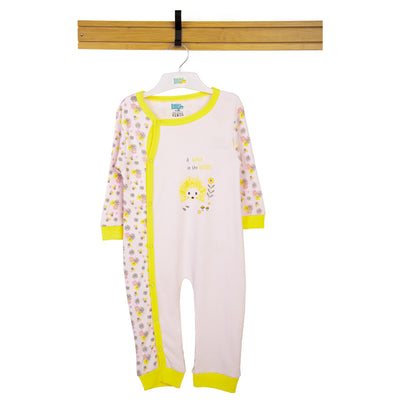 Babies Basic - Printed Cotton Long Sleeves Jumpsuit/Romper - Yellow/White