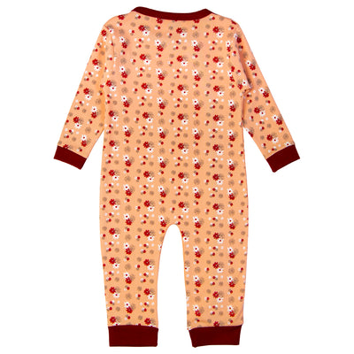 Babies Basic - Printed Cotton Long Sleeves Jumpsuit/Romper - Orange/Red