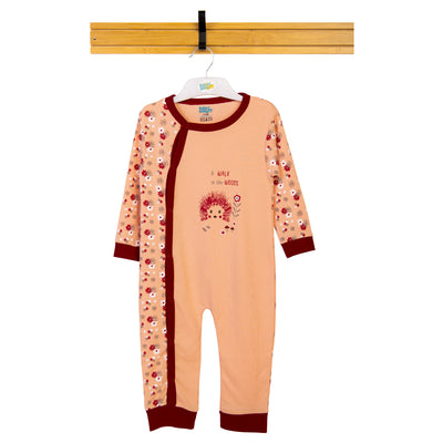 Babies Basic - Printed Cotton Long Sleeves Jumpsuit/Romper - Orange/Red