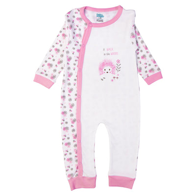 Babies Basic - Printed Cotton Long Sleeves Jumpsuit/Romper - Pink/White