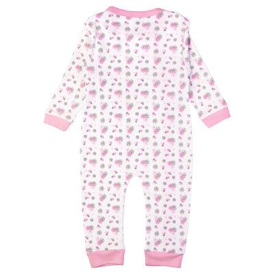 Babies Basic - Printed Cotton Long Sleeves Jumpsuit/Romper - Pink/White