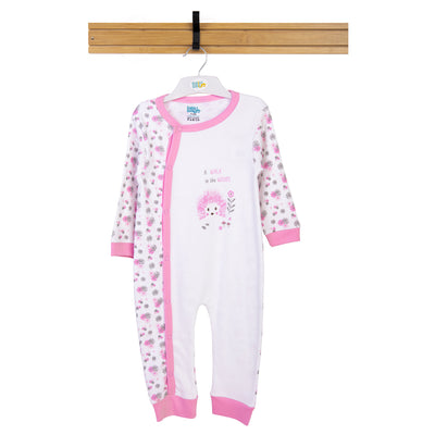 Babies Basic - Printed Cotton Long Sleeves Jumpsuit/Romper - Pink/White