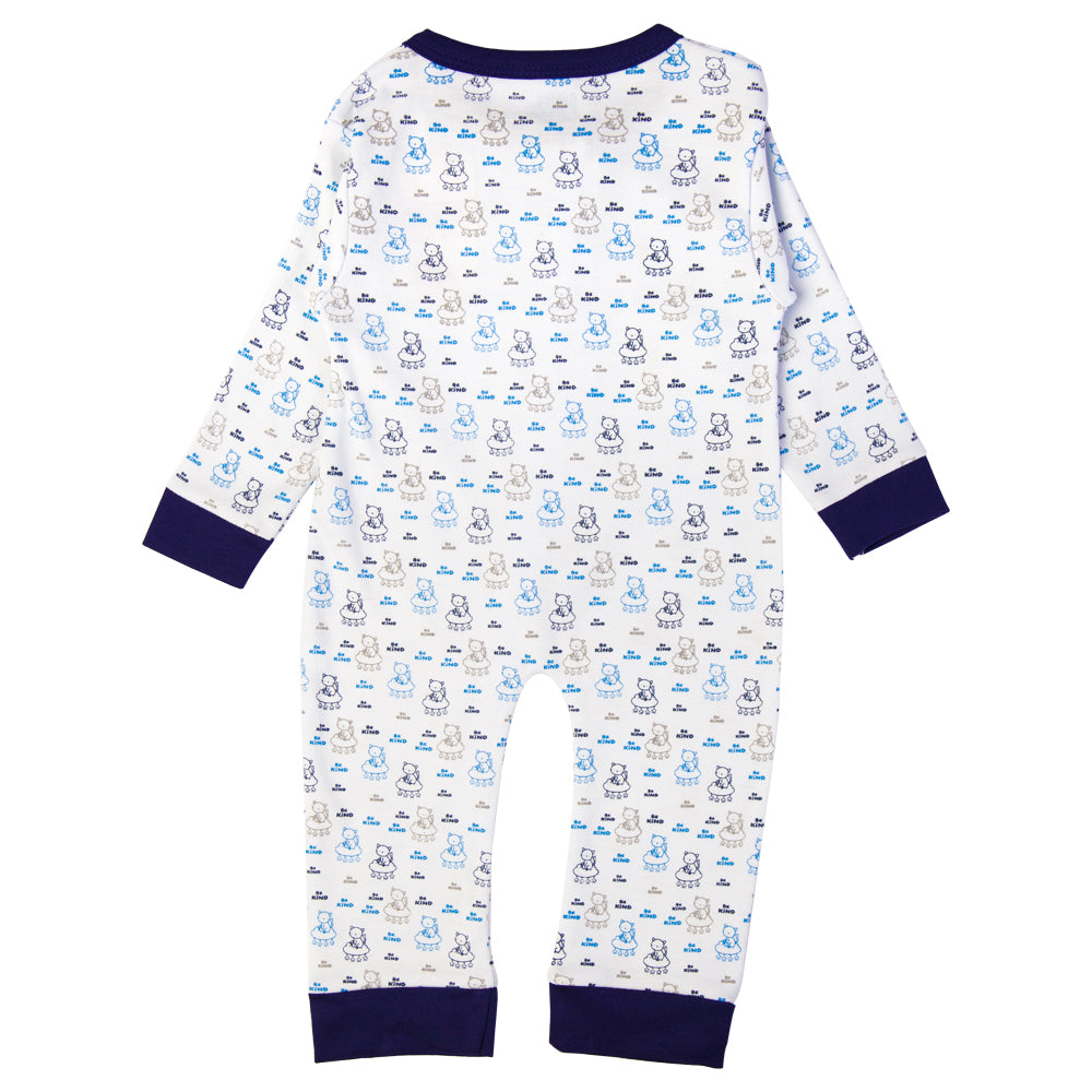 Babies Basic - Printed Cotton Long Sleeves Sleepsuit/Romper - Blue/White