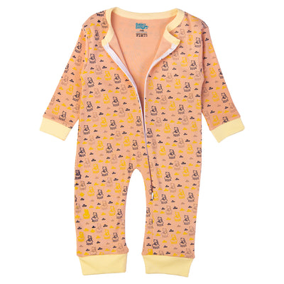 Babies Basic - Printed Cotton Long Sleeves Jumpsuit/Romper - Orange