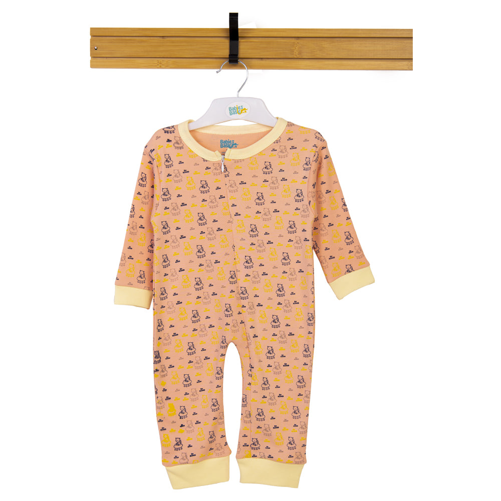 Babies Basic - Printed Cotton Long Sleeves Jumpsuit/Romper - Orange