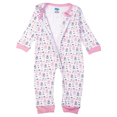 Babies Basic - Printed Cotton Long Sleeves Sleepsuit/Romper - Pink/White